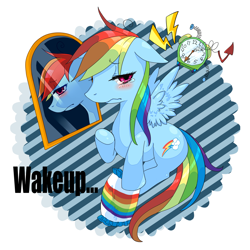 Size: 1500x1500 | Tagged: safe, artist:ino, rainbow dash, pegasus, pony, mirror, morning ponies, pixiv, sleepy