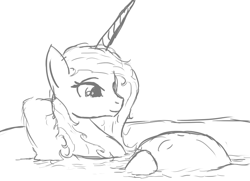 Size: 943x684 | Tagged: safe, artist:patch, princess cadance, alicorn, pony, bath, belly, kicking, monochrome, pregnant, sketch, solo