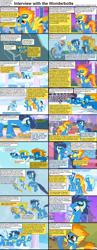 Size: 1282x3304 | Tagged: safe, edit, edited screencap, screencap, amethyst star, blaze, carrot top, derpy hooves, fleetfoot, golden harvest, high winds, lyra heartstrings, minuette, misty fly, rainbow dash, silver lining, silver zoom, soarin', sparkler, spitfire, surprise, pegasus, pony, comic:celestia's servant interview, secret of my excess, sonic rainboom (episode), the best night ever, the ticket master, background pony, caption, comic, female, interview, mare, pie, that pony sure does love pies, wonderbolts, wonderbolts uniform