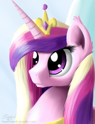 Size: 1280x1656 | Tagged: safe, artist:niegelvonwolf, princess cadance, alicorn, pony, crown, female, horn, mare, multicolored mane, solo