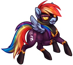 Size: 605x542 | Tagged: safe, artist:bricu, rainbow dash, pegasus, pony, clothes, costume, goggles, shadowbolt dash, shadowbolts, shadowbolts costume, simple background, solo, transparent background