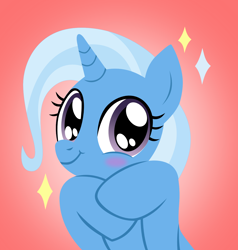 Size: 1378x1448 | Tagged: safe, artist:sonofaskywalker, derpibooru import, trixie, pony, unicorn, a horse shoe-in, blushing, cute, diatrixes, picture, pink background, simple background, solo, vector