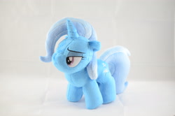 Size: 4928x3264 | Tagged: safe, artist:shadowkrafts, derpibooru import, trixie, pony, unicorn, chibi, female, fluffy, lidded eyes, mare, plushie, solo