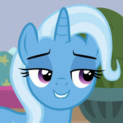 Size: 800x800 | Tagged: safe, derpibooru import, screencap, trixie, pony, unicorn, a horse shoe-in, cropped, female, lip bite, mare, solo