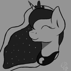 Size: 500x500 | Tagged: safe, artist:everdale, princess luna, alicorn, pony, bust, dark, monochrome, portrait, sketch, solo