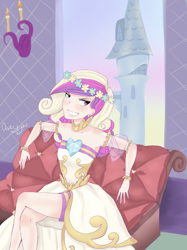 Size: 1648x2203 | Tagged: safe, artist:avestyaz, princess cadance, queen chrysalis, human, fake cadance, humanized, solo