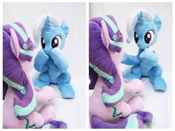 Size: 640x480 | Tagged: safe, artist:nekokevin, derpibooru import, starlight glimmer, trixie, pony, unicorn, series:nekokevin's glimmy, duo, female, irl, looking at each other, mare, photo, plushie, raised hoof, sitting, underhoof