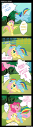 Size: 1330x5060 | Tagged: safe, artist:mangaka-girl, fluttershy, pinkie pie, rainbow dash, earth pony, pegasus, pony, comic, pony pile