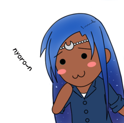 Size: 404x401 | Tagged: safe, artist:eve-ashgrove, princess luna, human, :3, :3c, chibi, cute, dark skin, humanized, melancholy of haruhi suzumiya, nyoro-n, solo