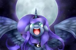 Size: 3786x2499 | Tagged: safe, artist:scarlet-spectrum, princess luna, alicorn, pony, crying, floppy ears, moon, open mouth, solo, spread wings