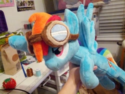 Size: 1024x768 | Tagged: safe, artist:makeshiftwings30, rainbow dash, flying, goggles, irl, photo, plushie, solo