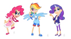 Size: 1437x805 | Tagged: safe, artist:carnifex, pinkie pie, rainbow dash, rarity, horned humanization, humanized, winged humanization