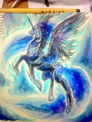 Size: 768x1024 | Tagged: safe, artist:bunmaru, princess luna, alicorn, pony, female, horn, mare, solo, traditional art