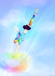 Size: 900x1238 | Tagged: safe, artist:twigileia, rainbow dash, converse, humanized, shoes, skinny, sonic rainboom, winged humanization