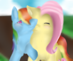 Size: 2400x2000 | Tagged: safe, artist:znowiis, fluttershy, rainbow dash, pegasus, pony, female, flutterdash, high res, lesbian, lineless, shipping