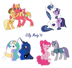 Size: 2000x1895 | Tagged: safe, artist:montyth, apple bloom, applejack, big macintosh, maud pie, pinkie pie, princess celestia, princess luna, shining armor, twilight sparkle, alicorn, earth pony, pony, unicorn, apple siblings, brother and sister, female, hug, male, rock candy necklace, siblings, sisters, stallion