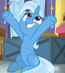Size: 606x678 | Tagged: safe, derpibooru import, screencap, trixie, pony, unicorn, a horse shoe-in, cropped, cute, diatrixes, discovery family logo, female, mare, solo