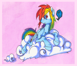 Size: 800x681 | Tagged: safe, artist:xenon, rainbow dash, pegasus, pony, cloud, question mark, solo