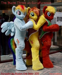 Size: 831x1000 | Tagged: safe, artist:atalonthedeer, rainbow dash, oc, oc:canni soda, cosplay, fursuit, irl, photo