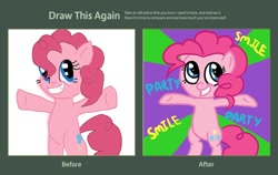 Size: 900x568 | Tagged: safe, artist:dustyranger, pinkie pie, earth pony, pony, comparison, female, mare, pink coat, pink mane, solo