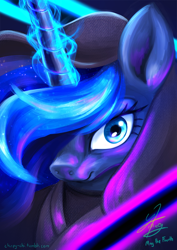 Size: 842x1191 | Tagged: safe, artist:chirpy-chi, princess luna, alicorn, pony, bust, color porn, magic, portrait, solo