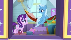 Size: 1920x1080 | Tagged: safe, derpibooru import, screencap, starlight glimmer, trixie, pony, unicorn, a horse shoe-in, female, hammock, mare, trixie's wagon