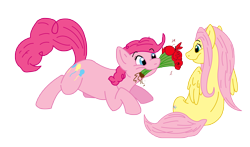 Size: 4784x2816 | Tagged: safe, artist:ak71, fluttershy, pinkie pie, earth pony, pegasus, pony, female, flower, flutterpie, lesbian, shipping