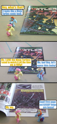 Size: 602x1296 | Tagged: safe, artist:death-driver-5000, idw, fluttershy, rainbow dash, pegasus, pony, comic, comic book, dialogue, teenage mutant ninja turtles, text