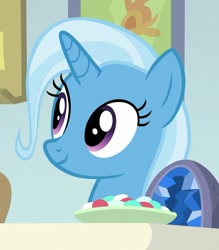 Size: 813x927 | Tagged: safe, derpibooru import, screencap, trixie, pony, unicorn, a horse shoe-in, cropped, cute, diatrixes, female, mare, smiling, solo