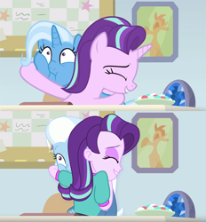 Size: 4642x5000 | Tagged: safe, artist:limedazzle, derpibooru import, screencap, starlight glimmer, trixie, a horse shoe-in, equestria girls, absurd resolution, duo, equestria girls interpretation, female, hug, puffy cheeks, redraw, scene interpretation