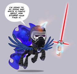 Size: 1000x966 | Tagged: safe, artist:pixelkitties, princess luna, alicorn, pony, crossguard lightsaber, crossover, kylo ren, lightsaber, mask, may the fourth be with you, solo, star wars, star wars: the force awakens, star wars: the last jedi, weapon