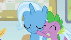 Size: 1280x720 | Tagged: safe, derpibooru import, edit, editor:undeadponysoldier, spike, trixie, dragon, a horse shoe-in, cute, diatrixes, female, male, momma trixie, shipping, spikabetes, spikelove, spixie, straight