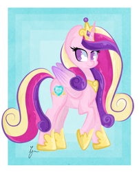 Size: 902x1117 | Tagged: safe, artist:iguana14, princess cadance, alicorn, pony, raised hoof, smiling, solo