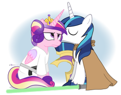 Size: 950x750 | Tagged: safe, artist:dm29, princess cadance, shining armor, pony, unicorn, cape, carrie fisher, clothes, cosplay, female, lightsaber, male, may the fourth be with you, nuzzling, princess leia, shiningcadance, shipping, sniffing, star wars, star wars day, straight