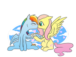 Size: 1024x768 | Tagged: safe, artist:black-namer, fluttershy, rainbow dash, pegasus, pony, bandage, blushing, female, flutterdash, kissing, lesbian, shipping