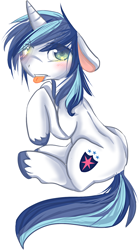 Size: 600x1083 | Tagged: safe, artist:starl, shining armor, pony, unicorn, :p, blushing, cute, floppy ears, looking at you, looking back, raised hoof, shining adorable, simple background, sitting, solo, tongue out, transparent background