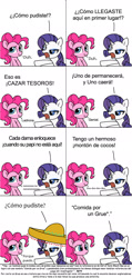 Size: 1003x2105 | Tagged: safe, pinkie pie, rarity, earth pony, pony, unicorn, female, horn, mare, spanish, translation