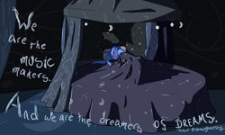 Size: 2000x1200 | Tagged: safe, artist:seventozen, princess luna, alicorn, pony, bed, quote, sleeping, solo, the exulansis project