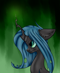 Size: 631x768 | Tagged: safe, artist:amekel, queen chrysalis, changeling, changeling queen, female, green eyes, horn, solo