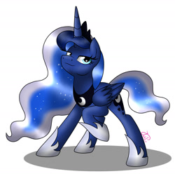 Size: 1407x1397 | Tagged: safe, artist:jack-pie, princess luna, alicorn, pony, raised hoof, smirk, solo