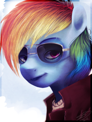 Size: 1200x1600 | Tagged: safe, artist:imalou, rainbow dash, pegasus, pony, bust, looking at you, portrait, solo, sunglasses