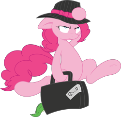 Size: 8303x7996 | Tagged: safe, artist:joey darkmeat, artist:tim015, gummy, pinkie pie, earth pony, pony, absurd resolution, bipedal, briefcase, hat, running, simple background, suitcase, transparent background, vector