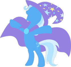 Size: 1190x1111 | Tagged: safe, artist:chachaxevaxjeffrey, derpibooru import, trixie, pony, unicorn, bipedal, cape, clothes, female, hat, lineless, mare, simple background, transparent background, trixie's cape, trixie's hat, vector