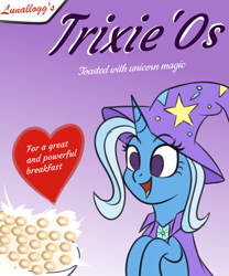 Size: 900x1080 | Tagged: safe, artist:sadtrooper, derpibooru import, trixie, pony, unicorn, cereal, cute, diatrixes, female, food, heart, mare, meme, no catchlights, no pupils, open mouth, smile.cereal, solo