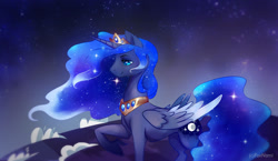 Size: 1280x742 | Tagged: dead source, safe, artist:naminzo, princess luna, alicorn, pony, night, regalia, solo