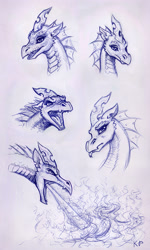 Size: 900x1500 | Tagged: safe, artist:kp-shadowsquirrel, queen chrysalis, changeling, changeling queen, dragon, dragoness, dragonified, dragonlis, female, fire, fire breath, forked tongue, monochrome, pen drawing, portrait, sketch dump, solo, species swap, tongue out, traditional art