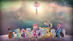 Size: 3840x2160 | Tagged: safe, artist:aeridiccore, artist:imafutureguitarhero, derpibooru import, aloe, applejack, berry punch, berryshine, bon bon, carrot top, cheerilee, cloudchaser, derpy hooves, dj pon-3, flitter, fluttershy, golden harvest, kerfuffle, lightning dust, lotus blossom, lyra heartstrings, nurse redheart, octavia melody, pinkie pie, rainbow dash, rarity, spitfire, sweetie drops, trixie, twilight sparkle, twilight sparkle (alicorn), vinyl scratch, alicorn, earth pony, pegasus, pony, unicorn, 3d, 4k resolution, amputee, applejack's hat, barrel, bon bon is not amused, bow (instrument), cello, cello bow, chromatic aberration, cider, colored eyebrows, colored eyelashes, cowboy hat, drunk, female, film grain, floppy ears, flying, frown, group, group photo, group shot, hat, hay bale, headphones, horn, lens flare, mailmare, mailmare hat, mane six, mare, missing accessory, musical instrument, octavia is not amused, open mouth, package, pinkamena diane pie, pinkie clone, prosthetic leg, prosthetic limb, prosthetics, raised eyebrow, rearing, revamped ponies, self ponidox, signature, sitting, sleeping, smiling, source filmmaker, unamused, wall of tags, wallpaper, wings