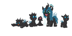 Size: 4220x2111 | Tagged: safe, artist:kp-shadowsquirrel, artist:tyler611, queen chrysalis, changeling, changeling queen, nymph, :o, :p, crying, cute, cutealis, filly, open mouth, prone, simple background, sitting, smiling, tongue out, transparent background, younger