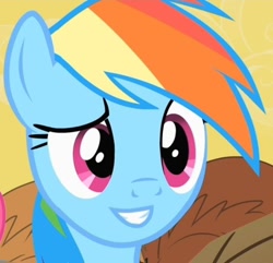 Size: 620x597 | Tagged: safe, edit, screencap, rainbow dash, pegasus, pony, over a barrel, bust, cropped, desert, female, inverted mouth, mare, portrait