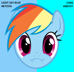 Size: 822x800 | Tagged: safe, rainbow dash, pegasus, pony, blue coat, female, inverted mouth, mare, multicolored mane, solo, vector